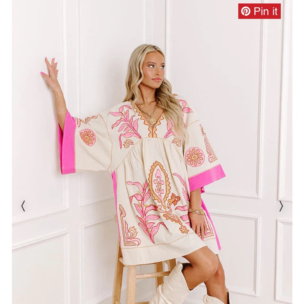 Sunday Up Pink Embroidered Dress